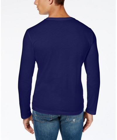 Men's V-Neck Casual Long Sleeve Jersey T-Shirt Blue $32.80 T-Shirts