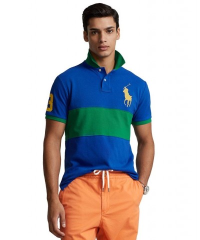 Men's Custom Slim Fit Big Pony Mesh Polo Shirt Blue $74.00 Polo Shirts