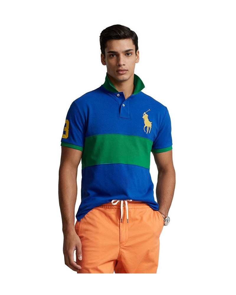 Men's Custom Slim Fit Big Pony Mesh Polo Shirt Blue $74.00 Polo Shirts