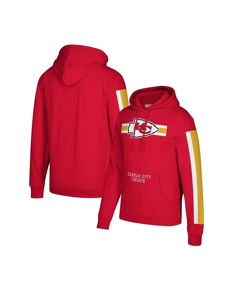 Men's Red Kansas City Chiefs Three Stripe Pullover Hoodie $38.25 Sweatshirt