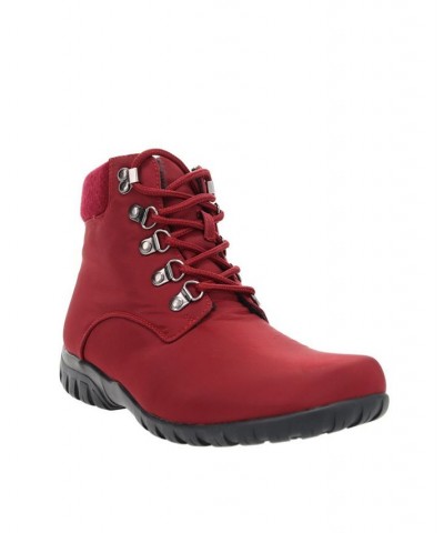 Women's Dani Ankle Lace Water Repellent Boots Red $54.97 Shoes