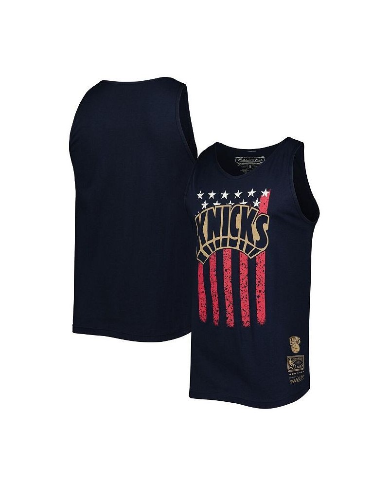 Men's Navy New York Knicks Hardwood Classics Americana Stars and Stripes Tank Top $17.33 T-Shirts