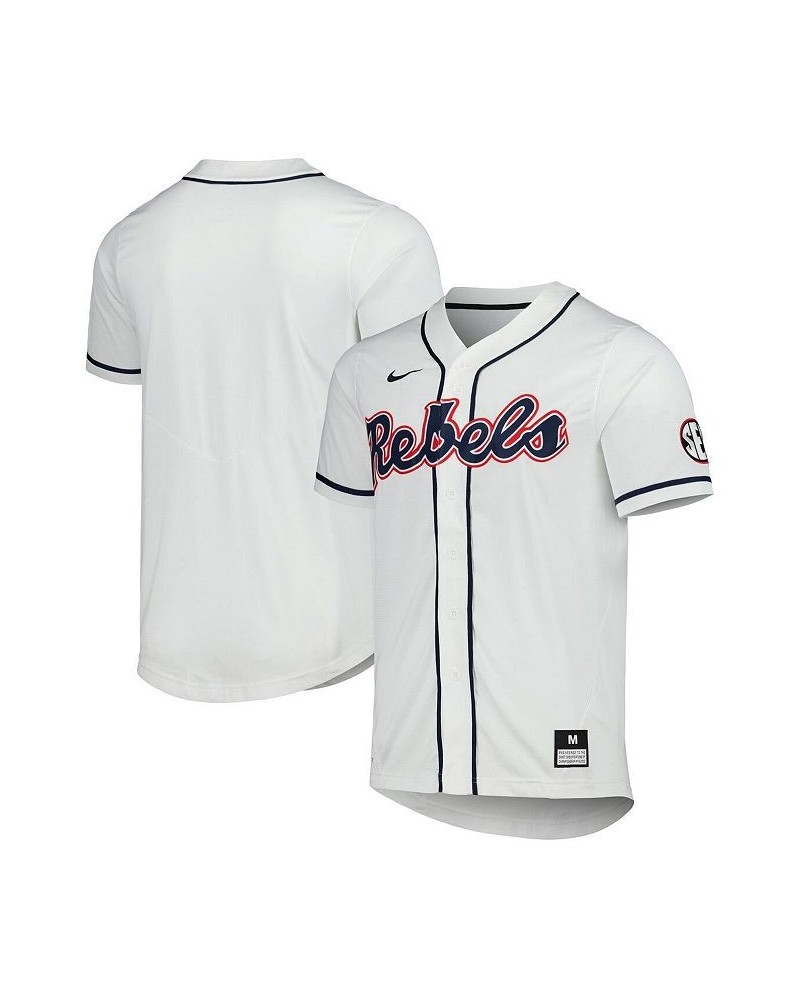 Men's White Ole Miss Rebels Full-Button Replica Baseball Jersey $36.75 Jersey