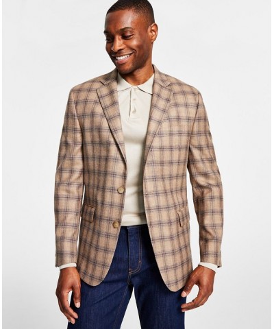 Men's Wool Classic-Fit Ultraflex Stretch Check Blazer Tan/Beige $76.50 Blazers