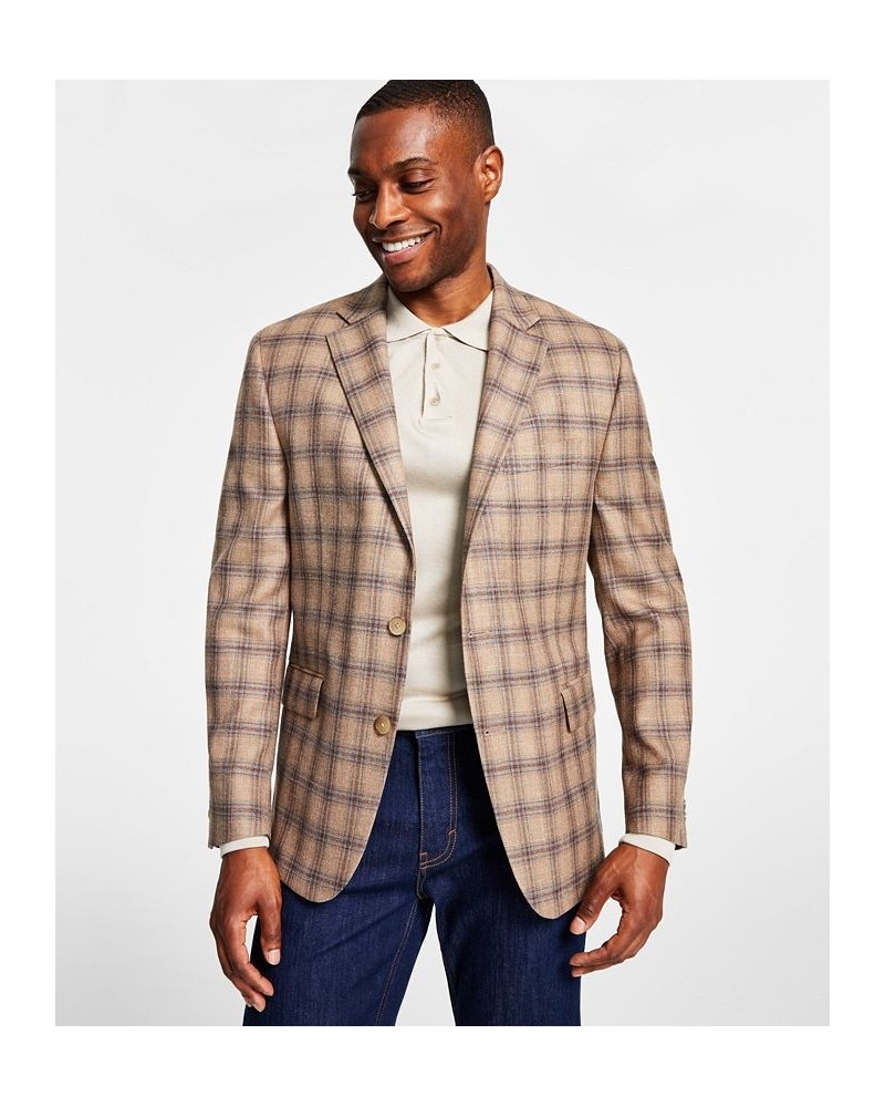 Men's Wool Classic-Fit Ultraflex Stretch Check Blazer Tan/Beige $76.50 Blazers