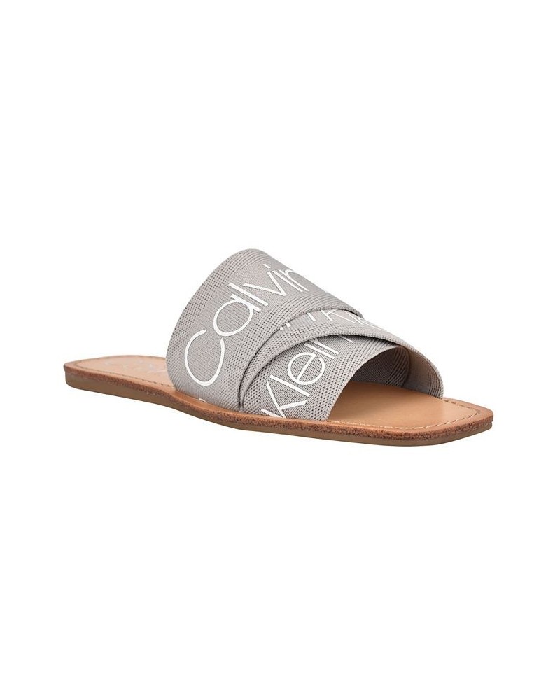 Women's Bainy Logo Flat Sandals Gray $40.05 Shoes