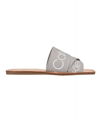 Women's Bainy Logo Flat Sandals Gray $40.05 Shoes