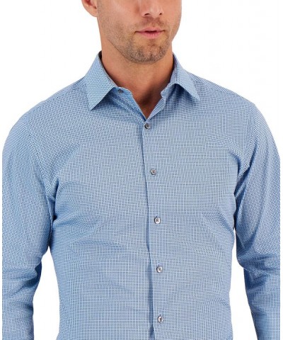 Men's Slim Fit 2-Way Stretch Stain Resistant Geometric Print Dress Shirt Blue $20.66 Dress Shirts