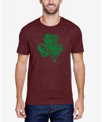 Men's Premium Blend St. Patrick's Day Shamrock Word Art Graphic T-shirt Red $22.05 T-Shirts