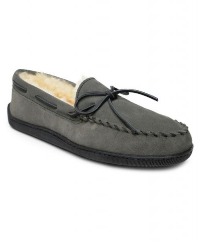 Men's Sheepskin Hardsole Moccasin Slippers Gray $39.88 Shoes