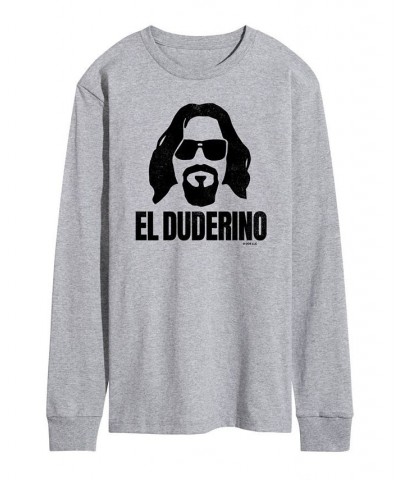 Men's The Big Lebowski El Duderino Long Sleeve T-shirt Gray $16.80 T-Shirts