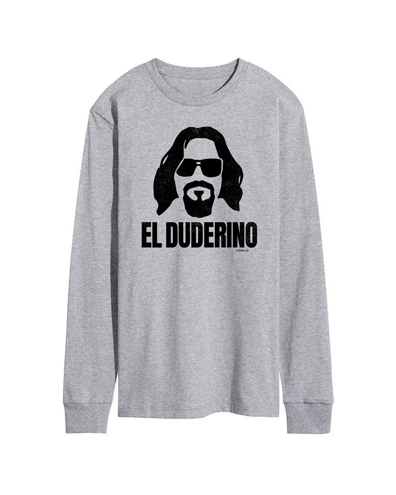 Men's The Big Lebowski El Duderino Long Sleeve T-shirt Gray $16.80 T-Shirts