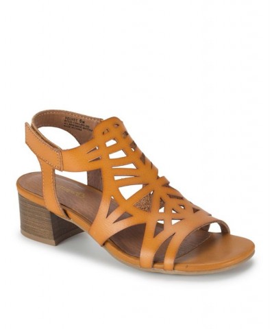 Women's Velvet Block Heel Sandal Brown $48.95 Shoes