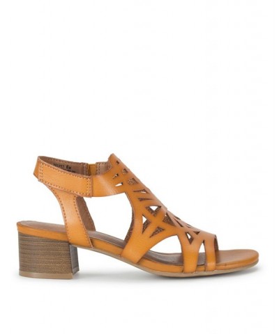 Women's Velvet Block Heel Sandal Brown $48.95 Shoes