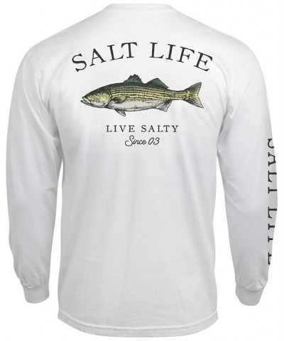 Men's Salt Life Striped Bass Graphic Long-Sleeve T-Shirt White $22.04 T-Shirts