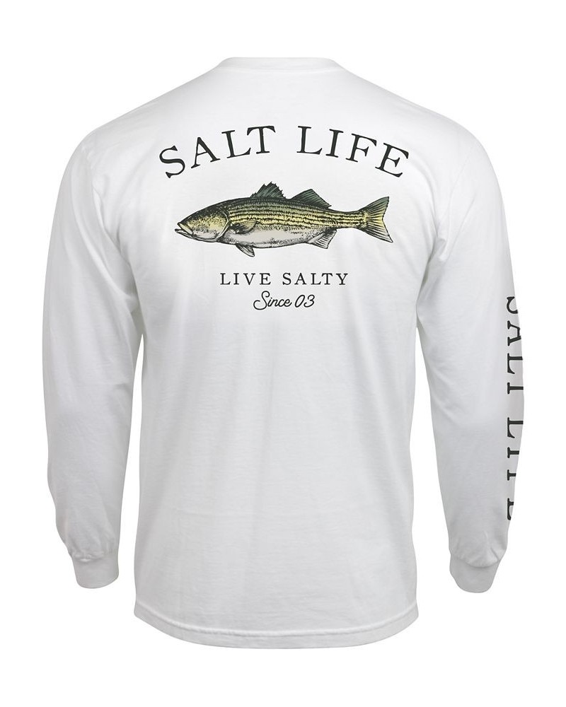 Men's Salt Life Striped Bass Graphic Long-Sleeve T-Shirt White $22.04 T-Shirts