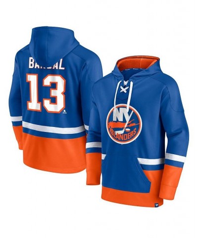 Men's Mathew Barzal Royal, Orange New York Islanders Player Lace-Up V-Neck Pullover Hoodie $41.57 Sweatshirt