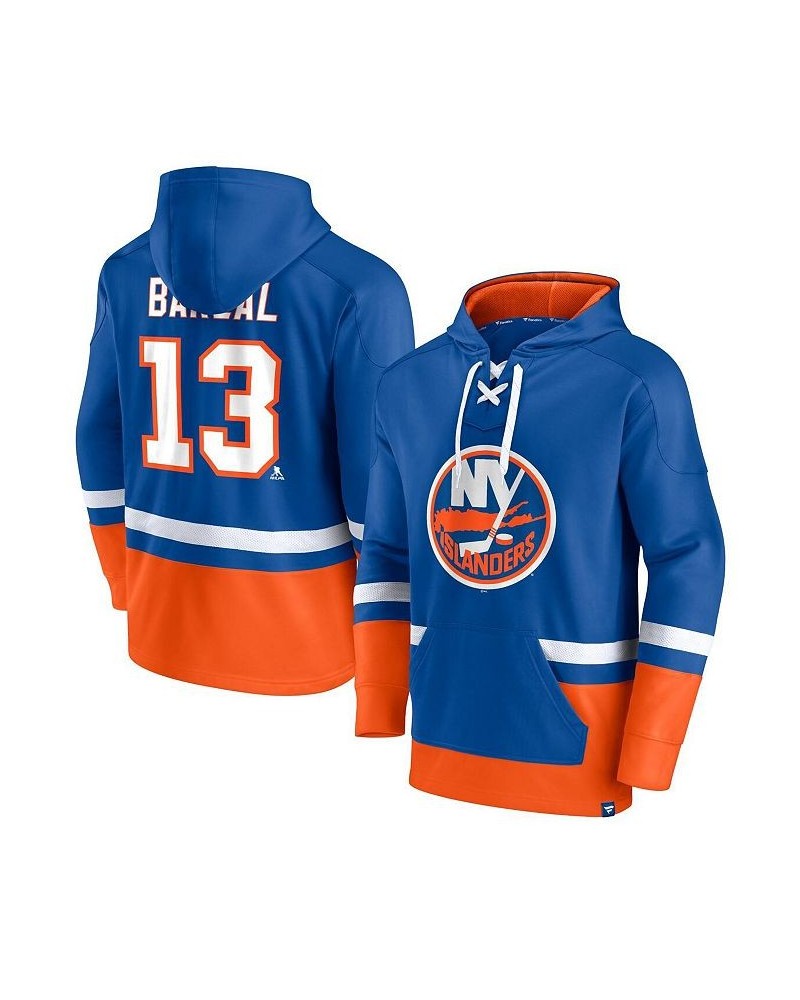 Men's Mathew Barzal Royal, Orange New York Islanders Player Lace-Up V-Neck Pullover Hoodie $41.57 Sweatshirt