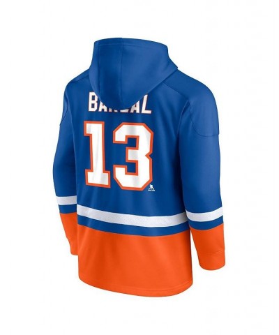 Men's Mathew Barzal Royal, Orange New York Islanders Player Lace-Up V-Neck Pullover Hoodie $41.57 Sweatshirt