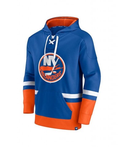 Men's Mathew Barzal Royal, Orange New York Islanders Player Lace-Up V-Neck Pullover Hoodie $41.57 Sweatshirt