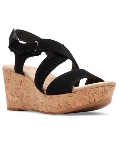 Women's Rose Way Crisscross Cork-Wedge Sandals Black $52.32 Shoes