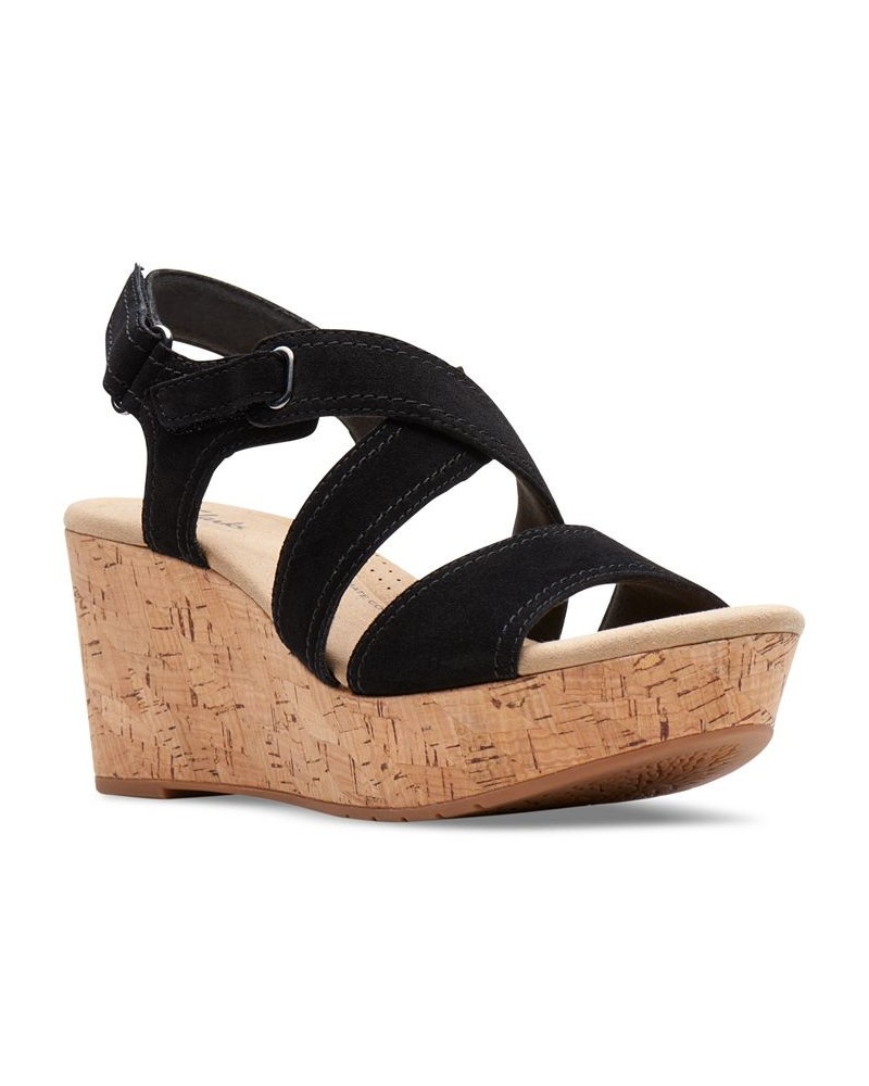 Women's Rose Way Crisscross Cork-Wedge Sandals Black $52.32 Shoes