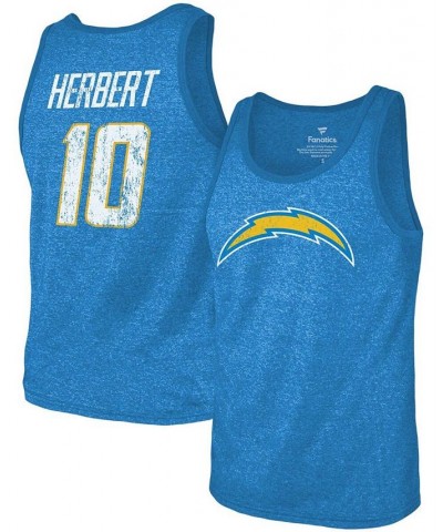 Men's Justin Herbert Heathered Powder Blue Los Angeles Chargers Name Number Tri-Blend Tank Top $21.62 T-Shirts