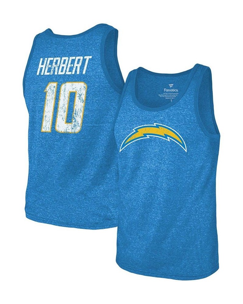 Men's Justin Herbert Heathered Powder Blue Los Angeles Chargers Name Number Tri-Blend Tank Top $21.62 T-Shirts