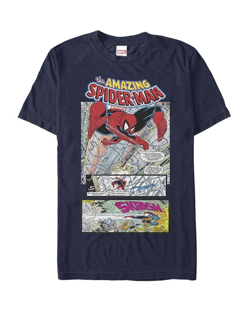 Marvel Men's The Amazing Spider-Man Comic Scene Short Sleeve T-Shirt Blue $18.19 T-Shirts