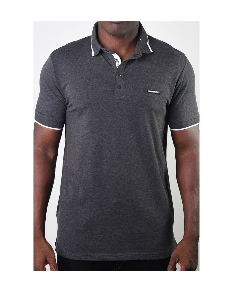 Men's Basic Short Sleeve Snap Button Polo Dark Gray $23.52 Polo Shirts