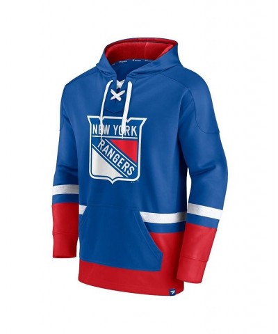 Men's Alexis Lafreniere Blue, Red New York Rangers Player Lace-Up V-Neck Pullover Hoodie $35.42 Sweatshirt