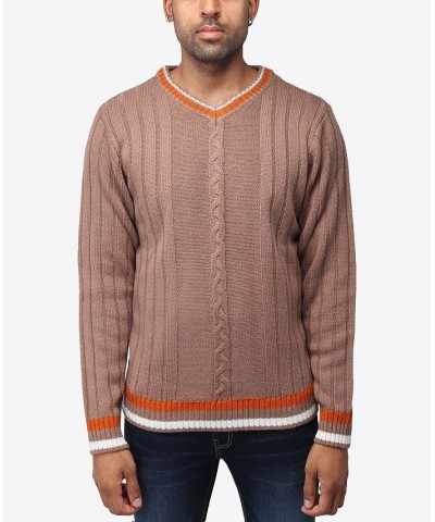 Men's Cable Knit Tipped V-Neck Sweater Praline $27.56 Sweaters