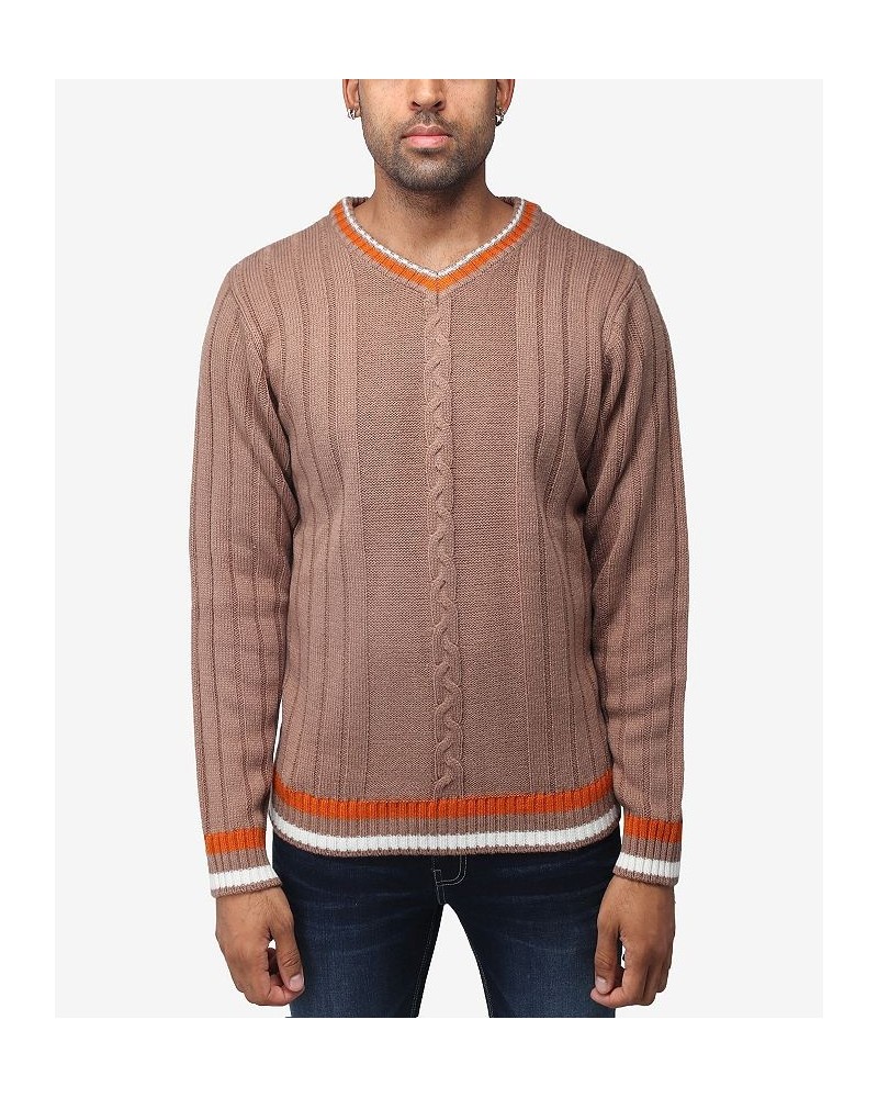 Men's Cable Knit Tipped V-Neck Sweater Praline $27.56 Sweaters