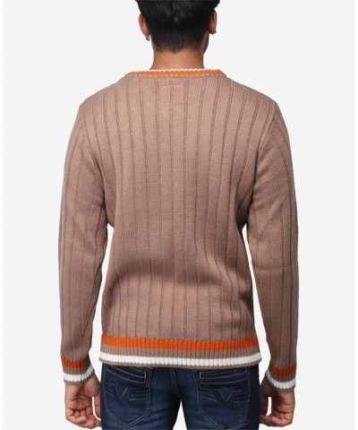 Men's Cable Knit Tipped V-Neck Sweater Praline $27.56 Sweaters