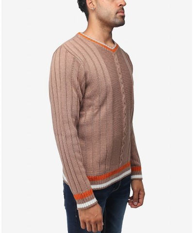 Men's Cable Knit Tipped V-Neck Sweater Praline $27.56 Sweaters