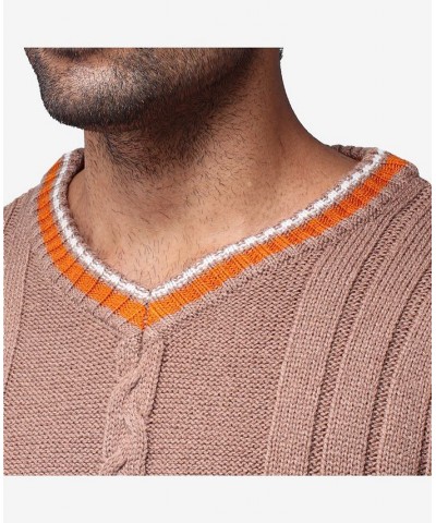 Men's Cable Knit Tipped V-Neck Sweater Praline $27.56 Sweaters