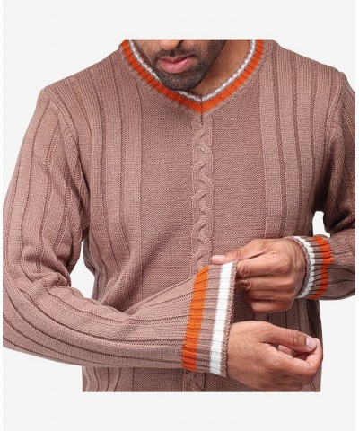 Men's Cable Knit Tipped V-Neck Sweater Praline $27.56 Sweaters