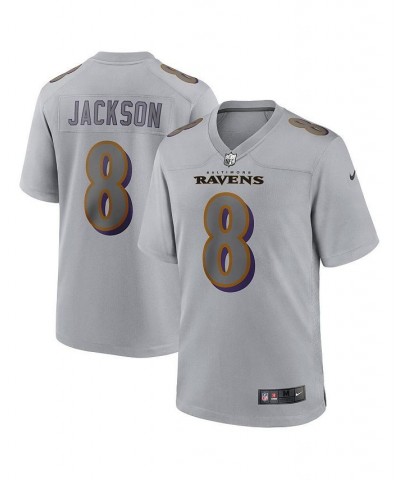 Men's Lamar Jackson Gray Baltimore Ravens Atmosphere Fashion Game Jersey $68.60 Jersey