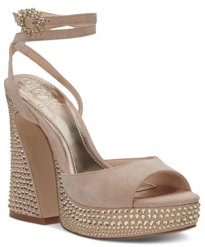 Inna Rhinestone Platform Sandals Tan/Beige $57.74 Shoes