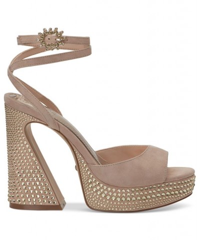 Inna Rhinestone Platform Sandals Tan/Beige $57.74 Shoes