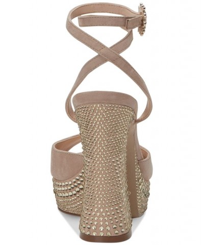 Inna Rhinestone Platform Sandals Tan/Beige $57.74 Shoes