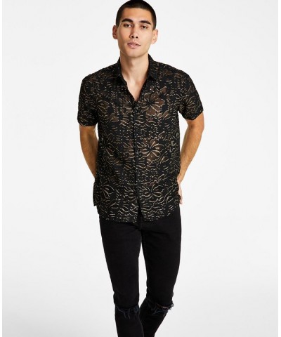 Men's Classic-Fit Metallic Floral Jacquard Button-Down Shirt Black $16.33 Shirts