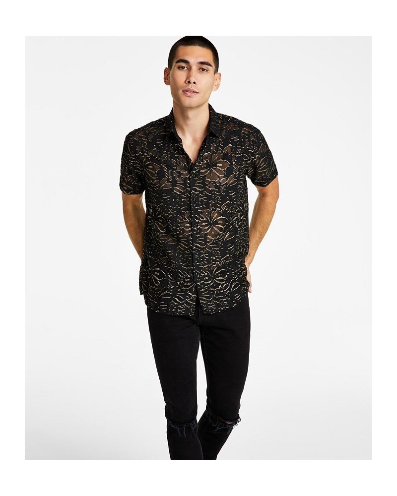 Men's Classic-Fit Metallic Floral Jacquard Button-Down Shirt Black $16.33 Shirts