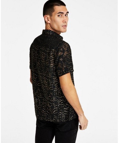 Men's Classic-Fit Metallic Floral Jacquard Button-Down Shirt Black $16.33 Shirts