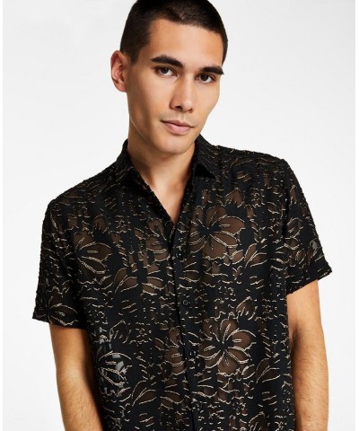 Men's Classic-Fit Metallic Floral Jacquard Button-Down Shirt Black $16.33 Shirts