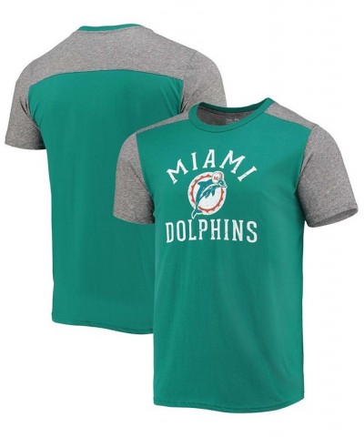 Men's Aqua, Heathered Gray Miami Dolphins Gridiron Classics Field Goal Slub T-shirt $22.00 T-Shirts