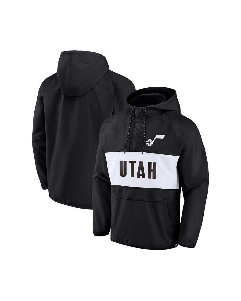 Men's Branded Black, White Utah Jazz Team Leader Iconic Colorblock Anorak Raglan Quarter-Zip Hoodie $41.81 Sweatshirt