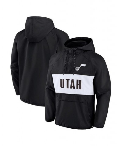 Men's Branded Black, White Utah Jazz Team Leader Iconic Colorblock Anorak Raglan Quarter-Zip Hoodie $41.81 Sweatshirt