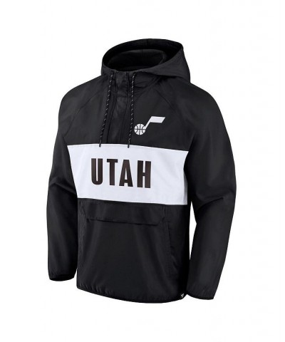 Men's Branded Black, White Utah Jazz Team Leader Iconic Colorblock Anorak Raglan Quarter-Zip Hoodie $41.81 Sweatshirt