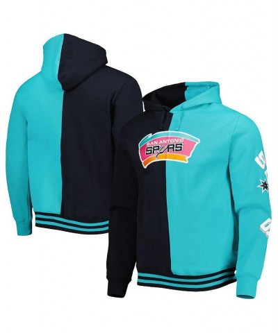 Men's Black, Teal San Antonio Spurs Hardwood Classics Split Pullover Hoodie $56.40 Sweatshirt